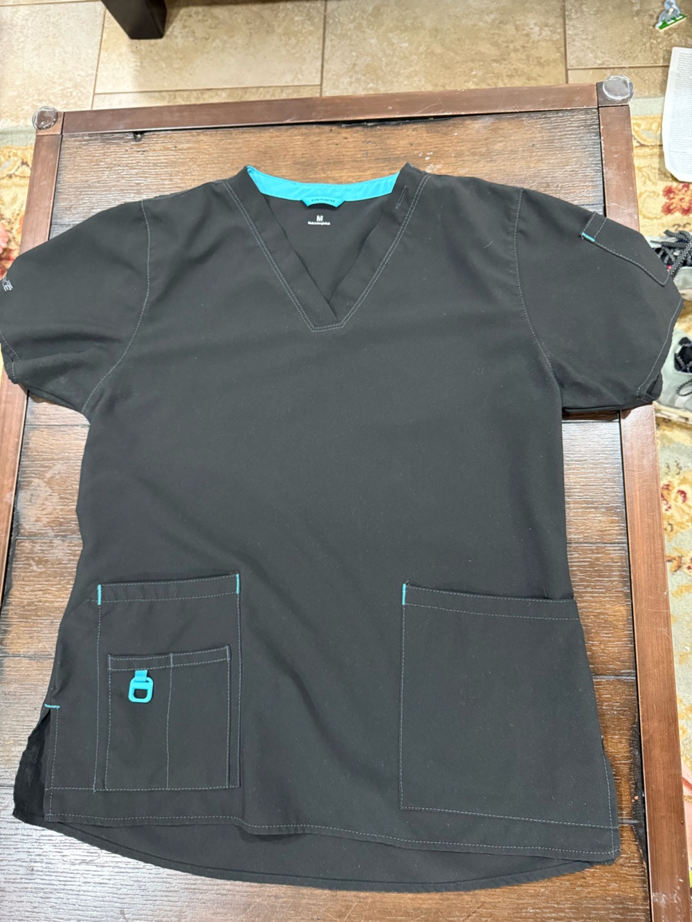 Women’s Carhartt Force Black Scrub Top with Teal Trim